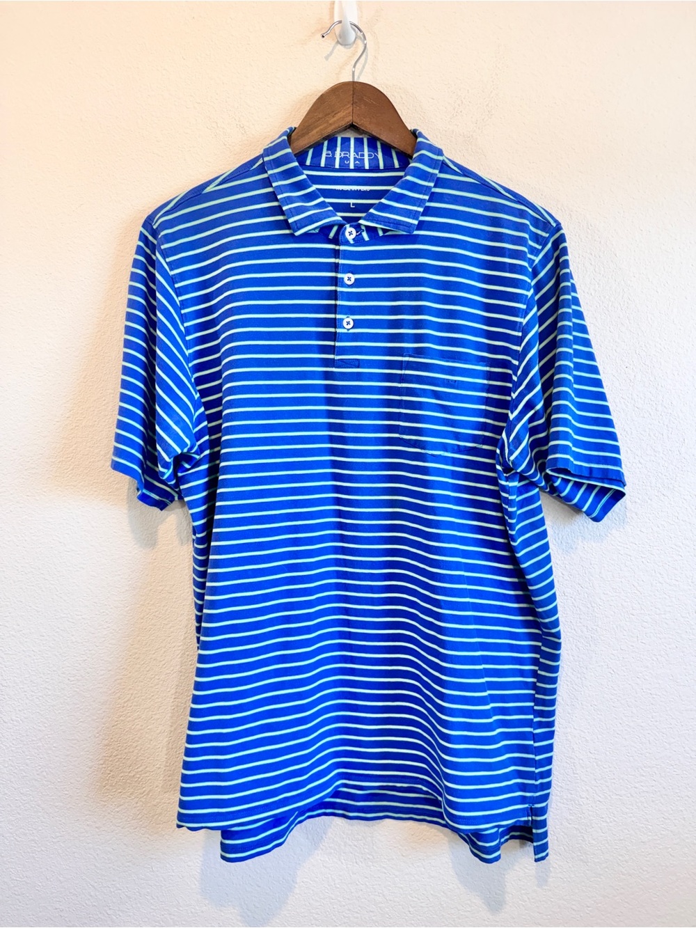 B. Draddy Tommy Polo Men’s Large Blue Striped Pima Cotton Golf Preppy J38